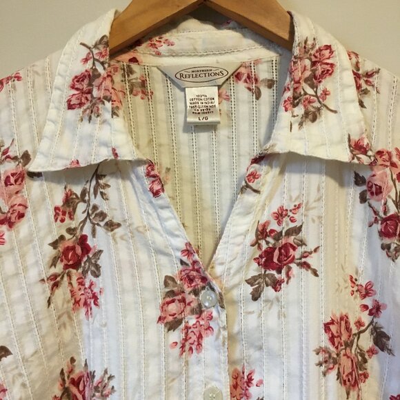 Northern Reflections White, Pink and Red Floral Cotton Button Down Dress… - Picture 3 of 16